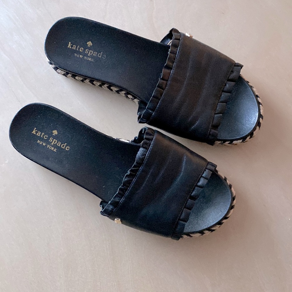 Kate Spade Ruffle Trim Zahara Black Slides